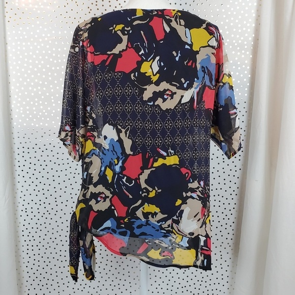 Dana Buchman Mixed Print Side Tie Top - Picture 6 of 8